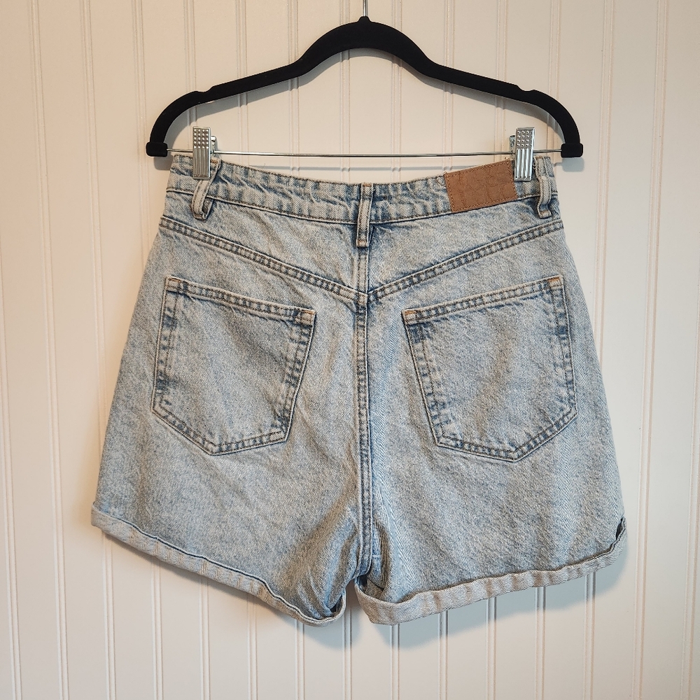 ZARA Light Blue Wash Cotton Blend High Rise Waisted Denim Jean Shorts 8 - Picture 3 of 4